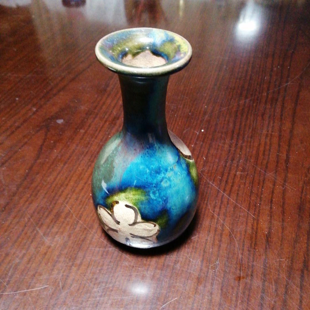 瀬戸焼　加藤作助　織部花瓶　15.5cm　大正〜昭和初期