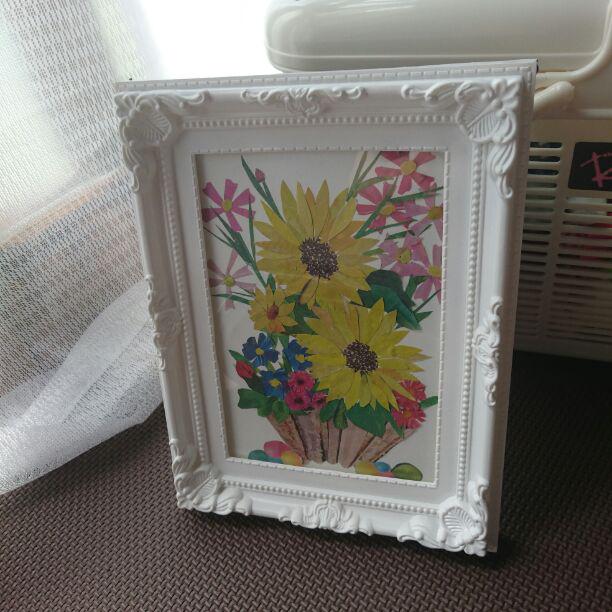 【1000円】切り絵 秋桜と向日葵 ハンドメイド