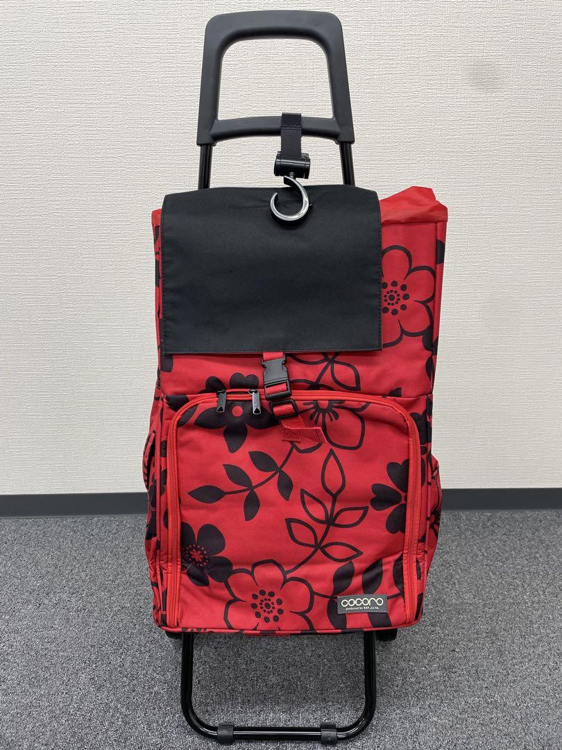 椅子付きショッピングカート 保冷、保温 レッド花柄 上下2層バッグ 送料無料