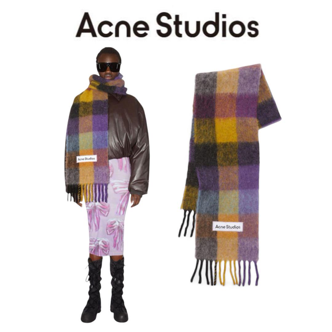 【正規品】Acne Studios アクネ マフラー モヘア チェック パープル