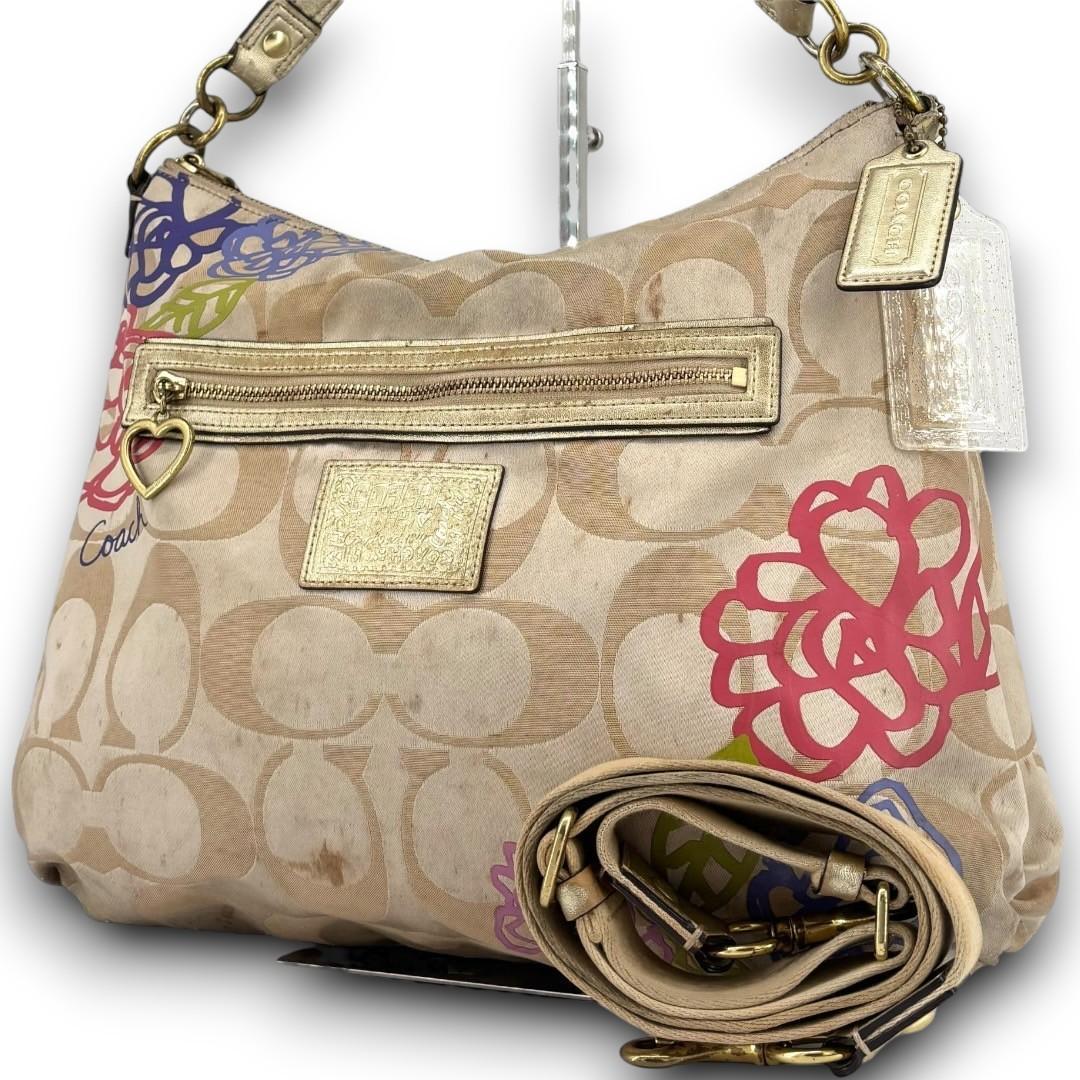コーチ 2way 花柄 キャンバス シグネチャー マルチカラー ハンドバッグ
