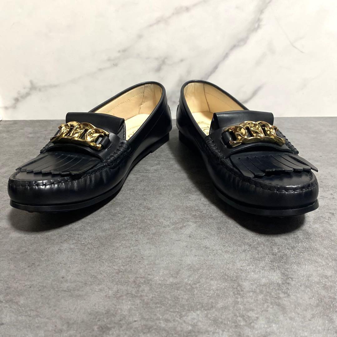 ✨極美品✨Tod's チェーン スリッポン フラットシューズ　黒　ゴールド