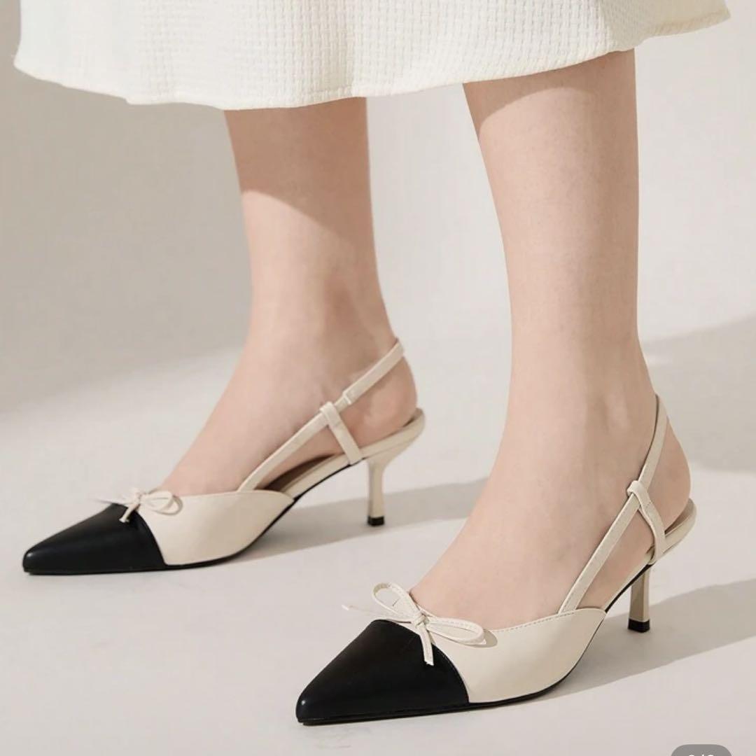 CHANEL ベージュ リボンミュール ヒール7cm CHANEL ベージュリボンヒール ハイヒール 23センチ - メルカリ