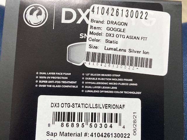 ドラゴン DX3 OTG SILVER ION メガネ対応 ゴーグル ドラゴン DX3 OTG STATIC SILVER メガネ対応 ゴーグル - スキー