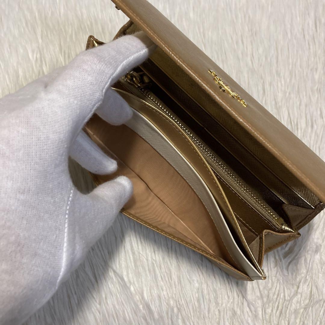 希少早い者勝ち　PRADA プラダ　長財布　ロング　ベージュ　ゴールド　バイカラ