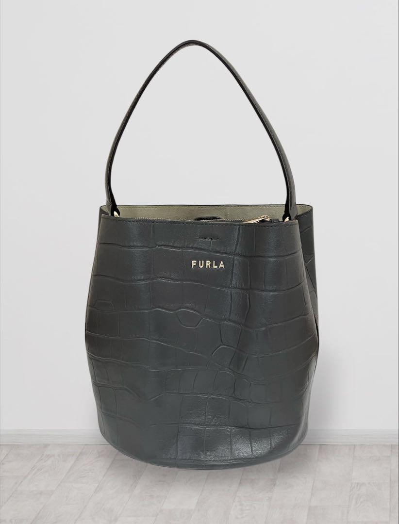 フルラ FURLA ハンドバッグ ダナエ ダークグレー クロコ型押し レザー