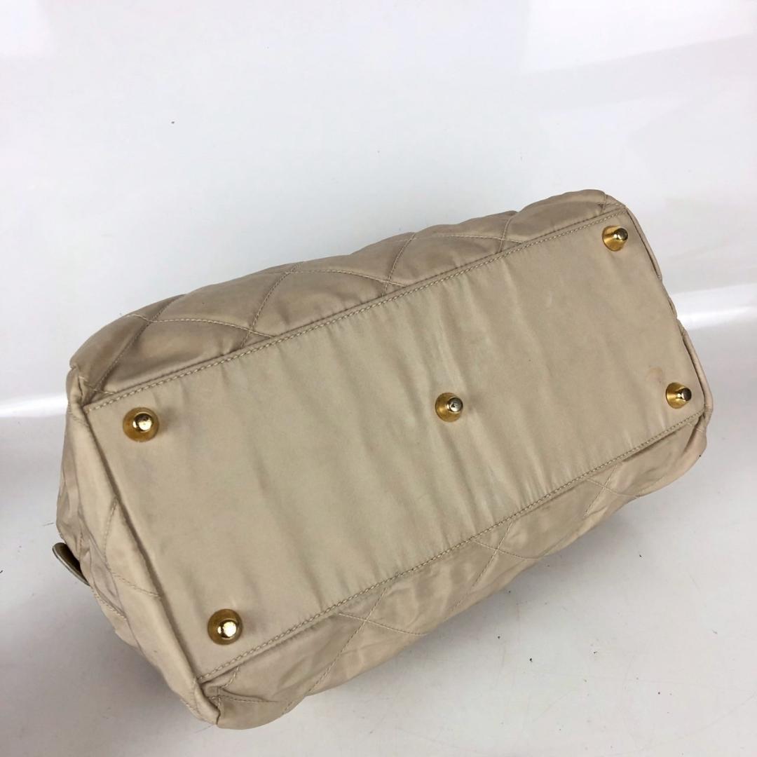 PRADA プラダ ナイロン チェーン ハンドバッグ ベージュ レディース