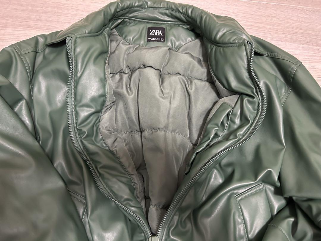 【開店記念セール！】 ZARA M 合成皮革ジャケット ダークグリーン ジャケット・アウター