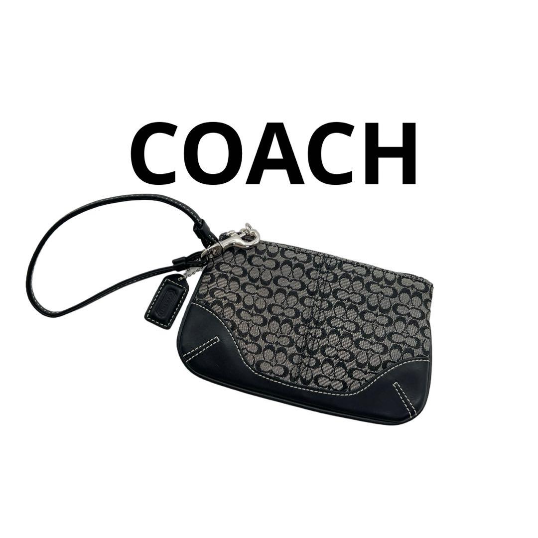 【SALE】 COACH リスト ポーチ 黒 ブラック ミニシグネチャー コーチ バッグ