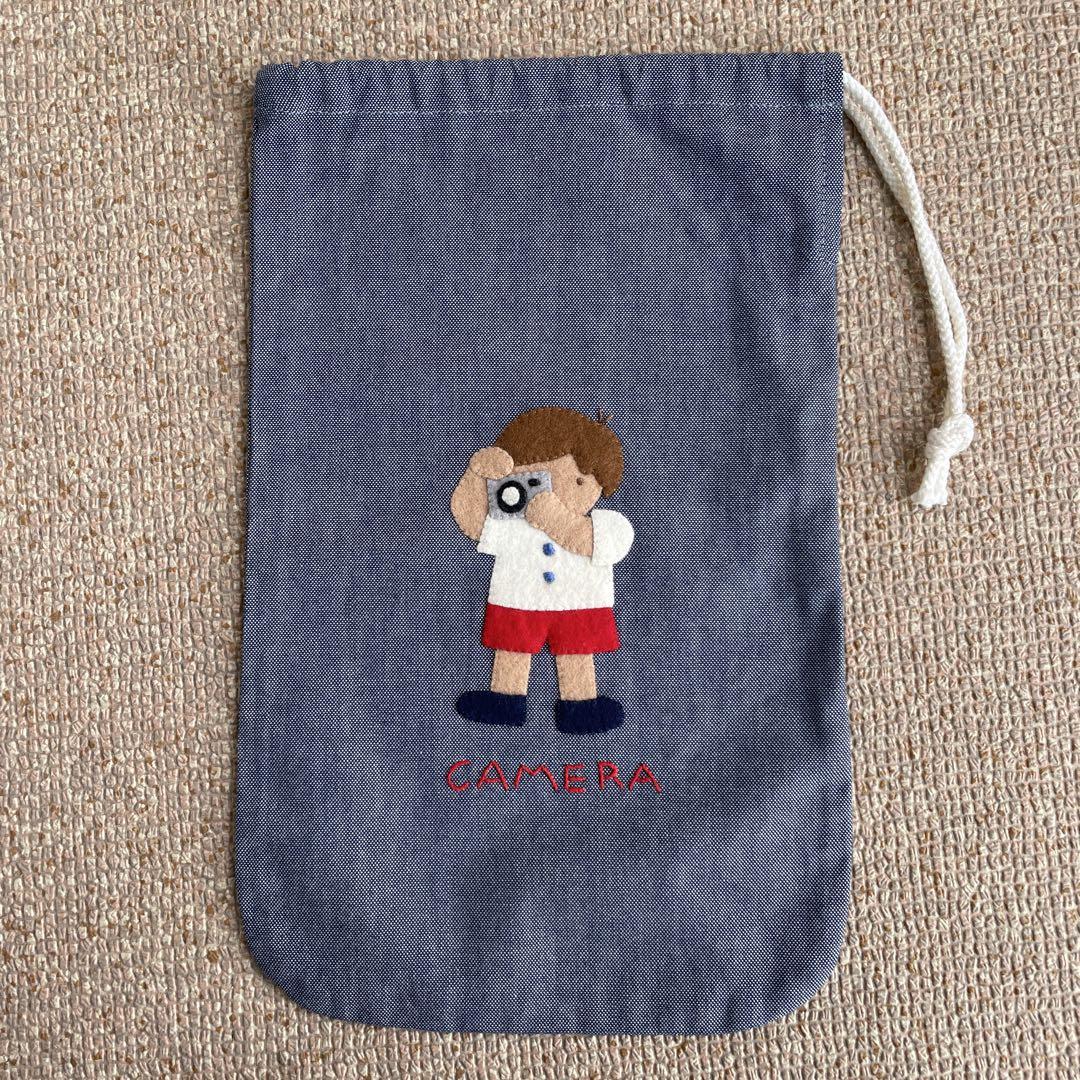 ファミリア　手刺繍デニム巾着　美品