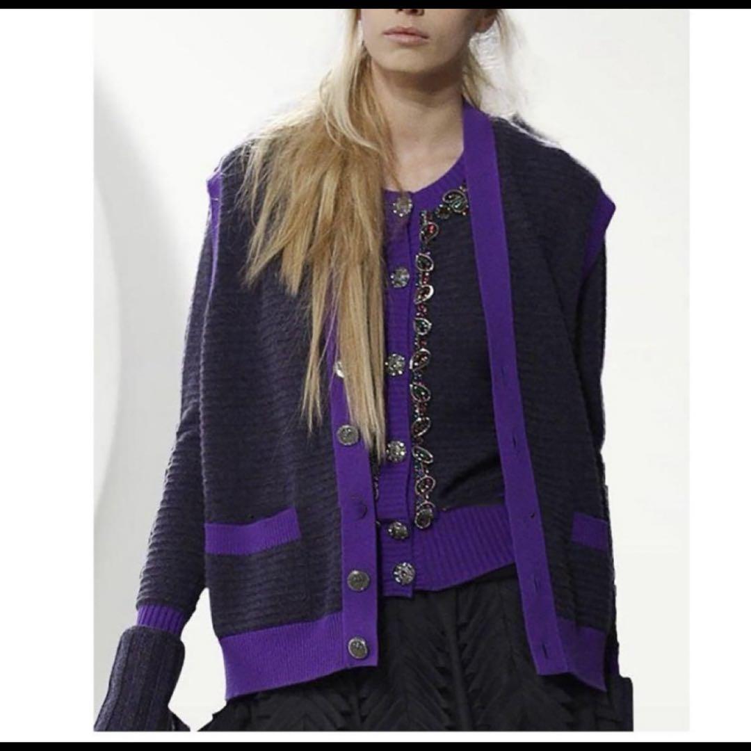 【美品】CHANEL カシミヤ100%カーディガン 38 紫系