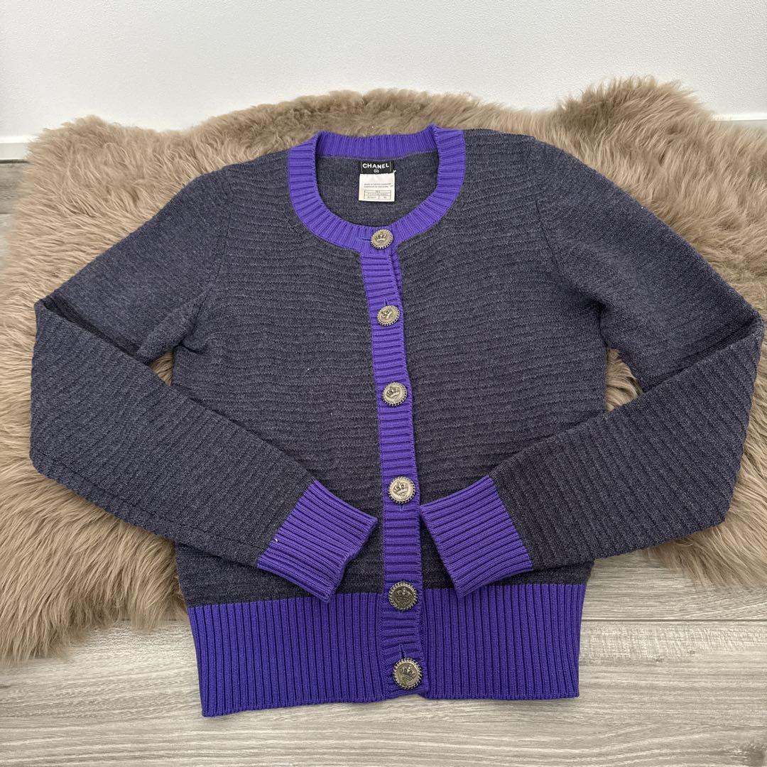 【美品】CHANEL カシミヤ100%カーディガン 38 紫系