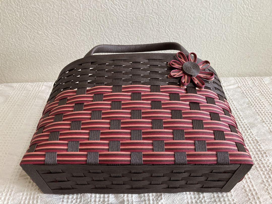 a_yaページ　エコクラフト　クラフトバンド　かご How to make a paper band basket with striped pattern #1