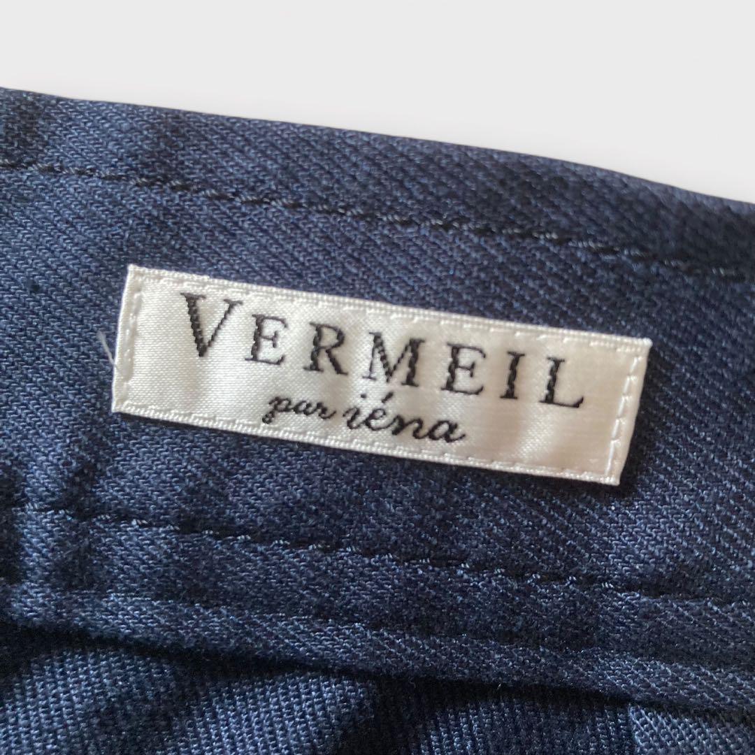 新品 VERMEIL par iena 麻混後ろペプラムタイトスカート 40 紺