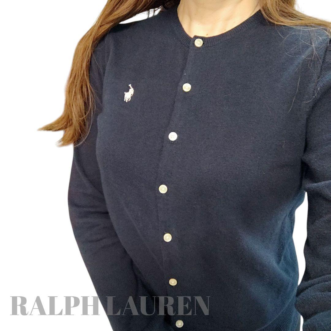 【美品】POLO RALPH LAURENカーディガンXS ネイビーピンクポニー