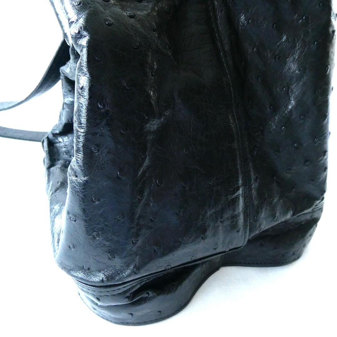 美品 ジーボリー オーストリッチ レザー 巾着 ショルダーバッグ