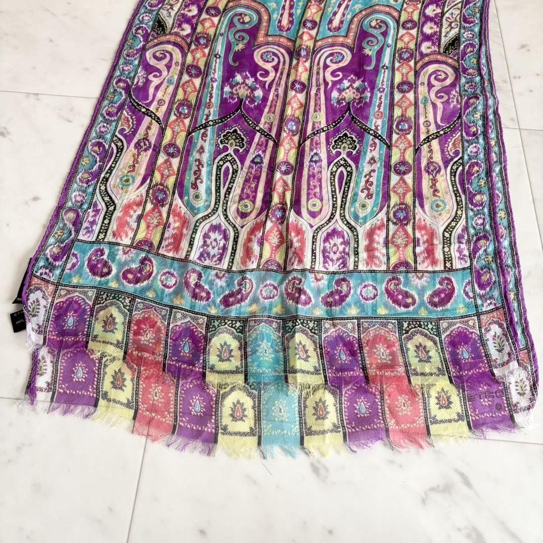 C430/ETRO エトロ ストール ピンク イエロー パープル系マルチカラー エトロ シルク ストール ペイズリー イタリア製 マルチカラー