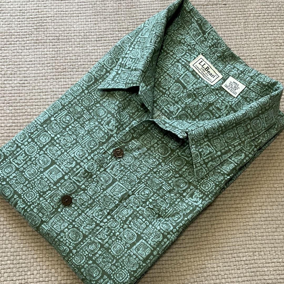 【美品】L.L.Bean アロハシャツ オープンカラー 総柄 　XXLサイズ　緑