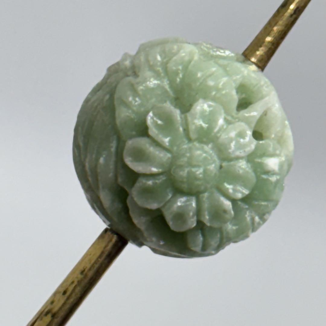 080201 アンティーク 翡翠 玉彫り 菊 金刻印 かんざし