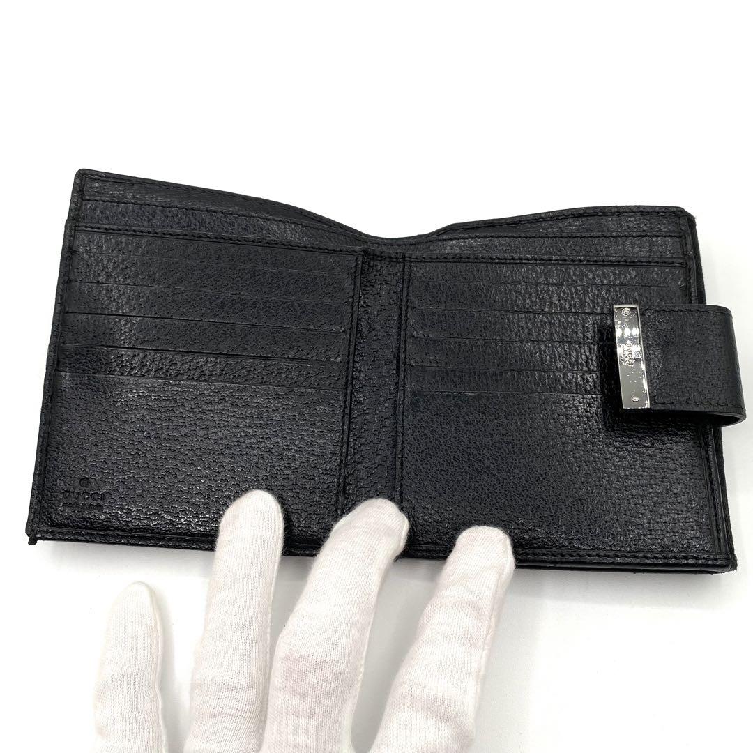 GUCCI ブラック GGキャンバス　二つ折り財布　ダブルホック　115090