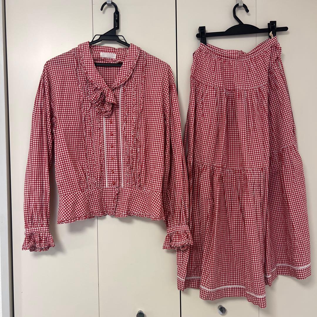 pink house ギンガムチェック セットアップ