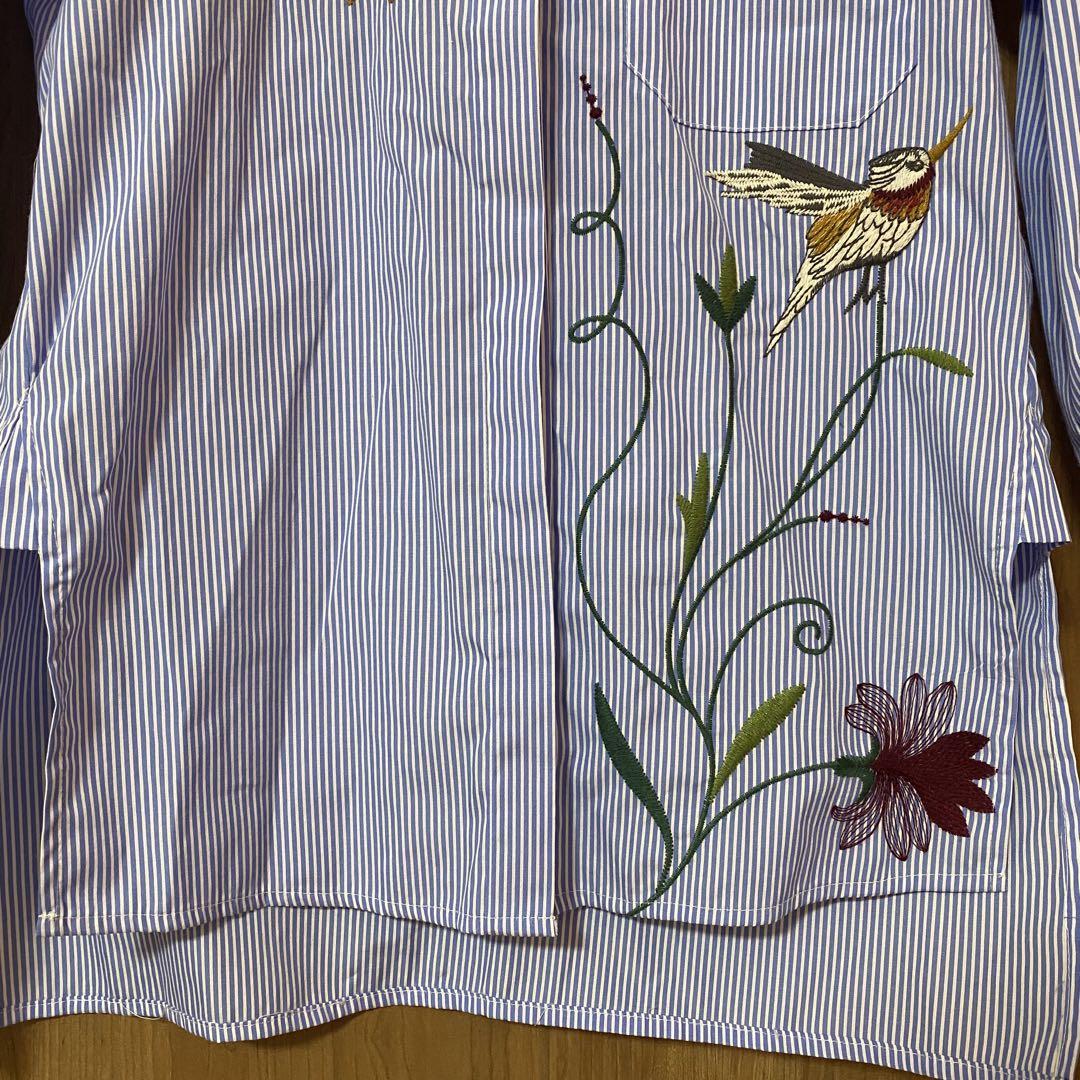 ZARA WOMAN ザラウーマン 花柄刺繍ストライプシャツ 長袖 S