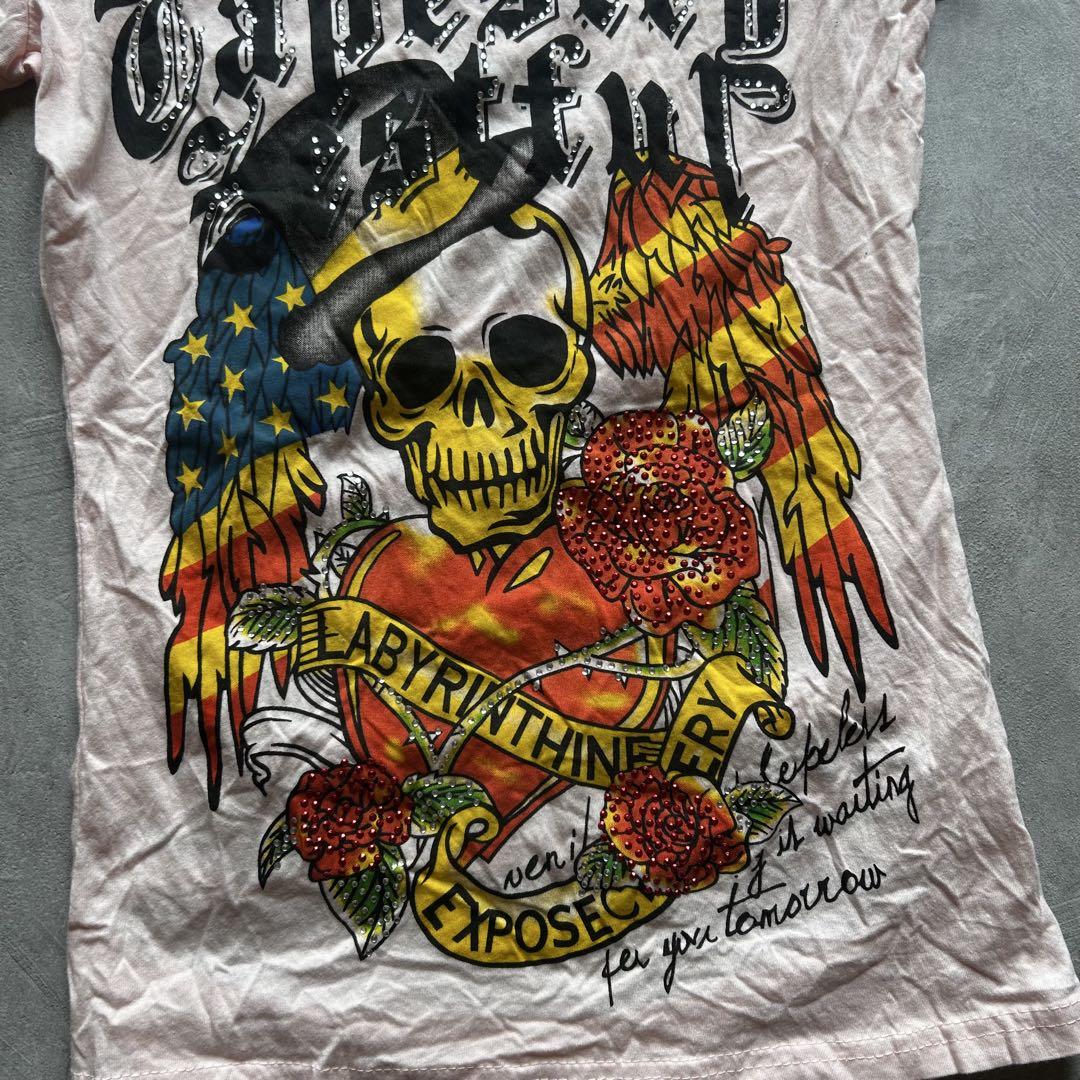 archive grunge skull t-shirt y2k pink - メルカリ