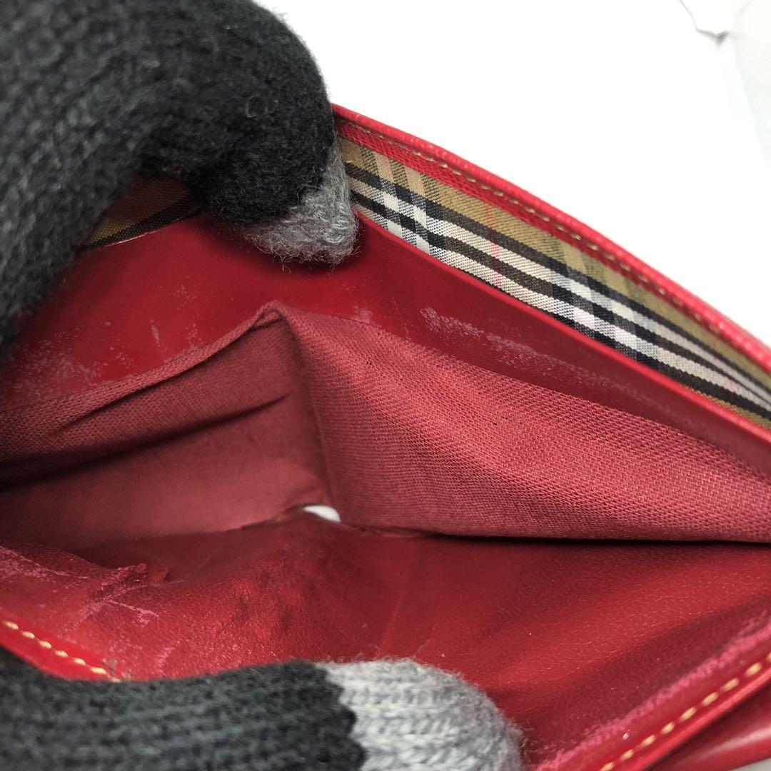 BURBERRY レザー 二つ折り財布 レッド - メルカリ