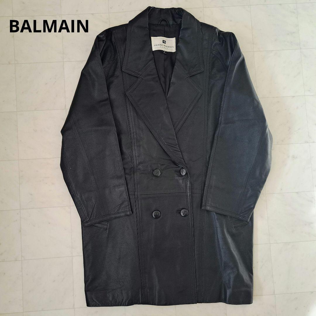 ピエール バルマン 本革 ラム レザー ダブルコート 黒 毛皮 BALMAIN毛皮/ファーコート