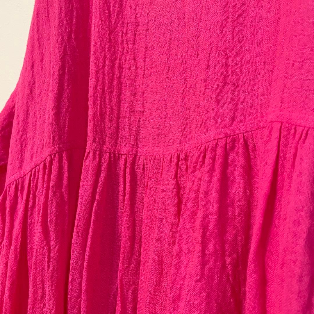 ICHI Antiquitesリネンピンク 切り替えギャザー ロングワンピース