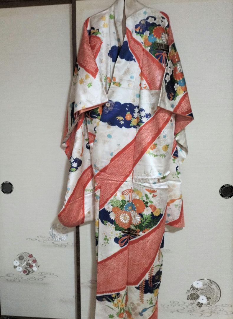 【逸品】金色刺繍原色花柄/アンティーク振袖 長襦袢 半衿 ビンテージ着物 画像4