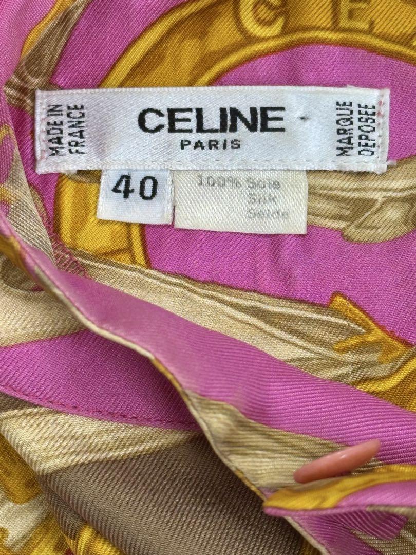 CELINE シルクブラウス 長袖カットソー size40 馬具柄 ピンク