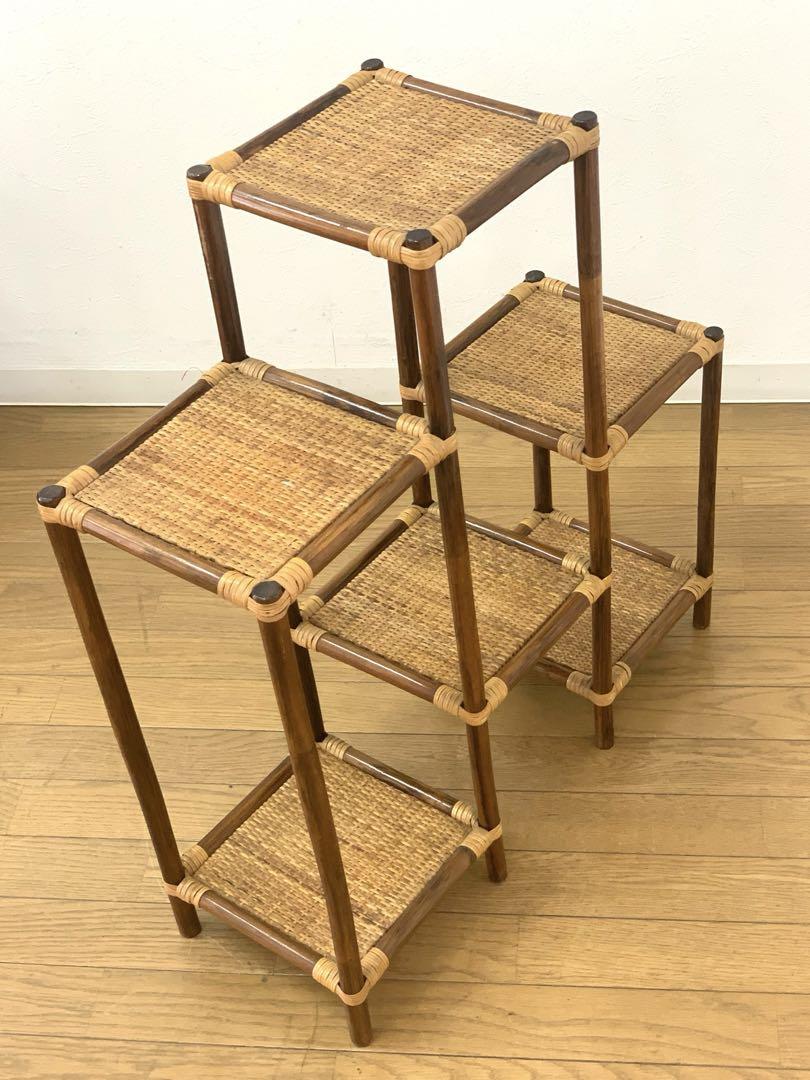 程度良 ラタン 藤 フラワースタンド 花台 観葉植物 インテリア