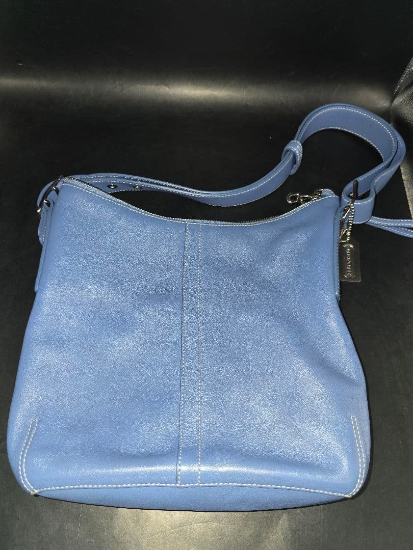 MT515　COACH　ショルダーバッグ　レザー　ブルー　青　水色　現状品