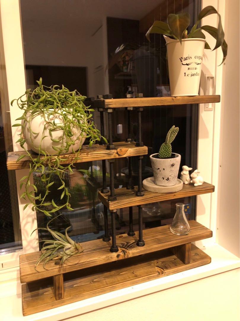 工具不要☆組み立て簡単☆天然木☆植物棚☆プランターラック☆窓枠植物☆観葉植物棚