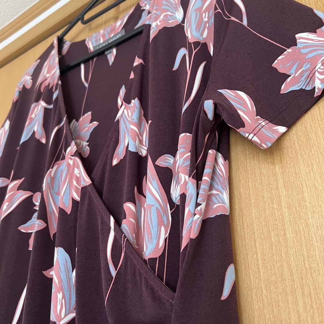 LAURA ASHLEY 花柄 ワンピース 半袖 ひざ丈ワンピース 総柄【XL