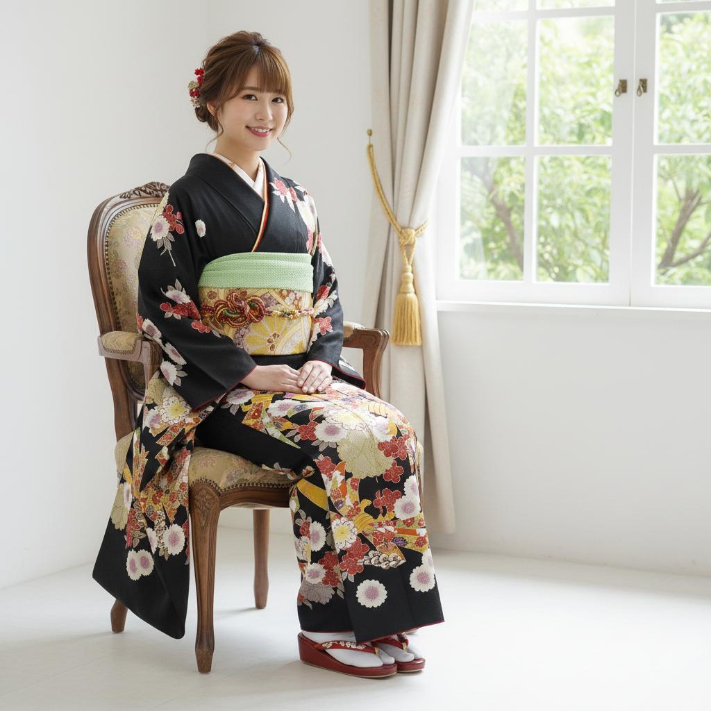 振袖 お仕立て付き 正絹 手描京友禅 黒地熨斗目花文様柄 新品 hr176t 振袖 お仕立て付き 正絹 手描京友禅 黒地熨斗目花文様柄 新品 hr176t