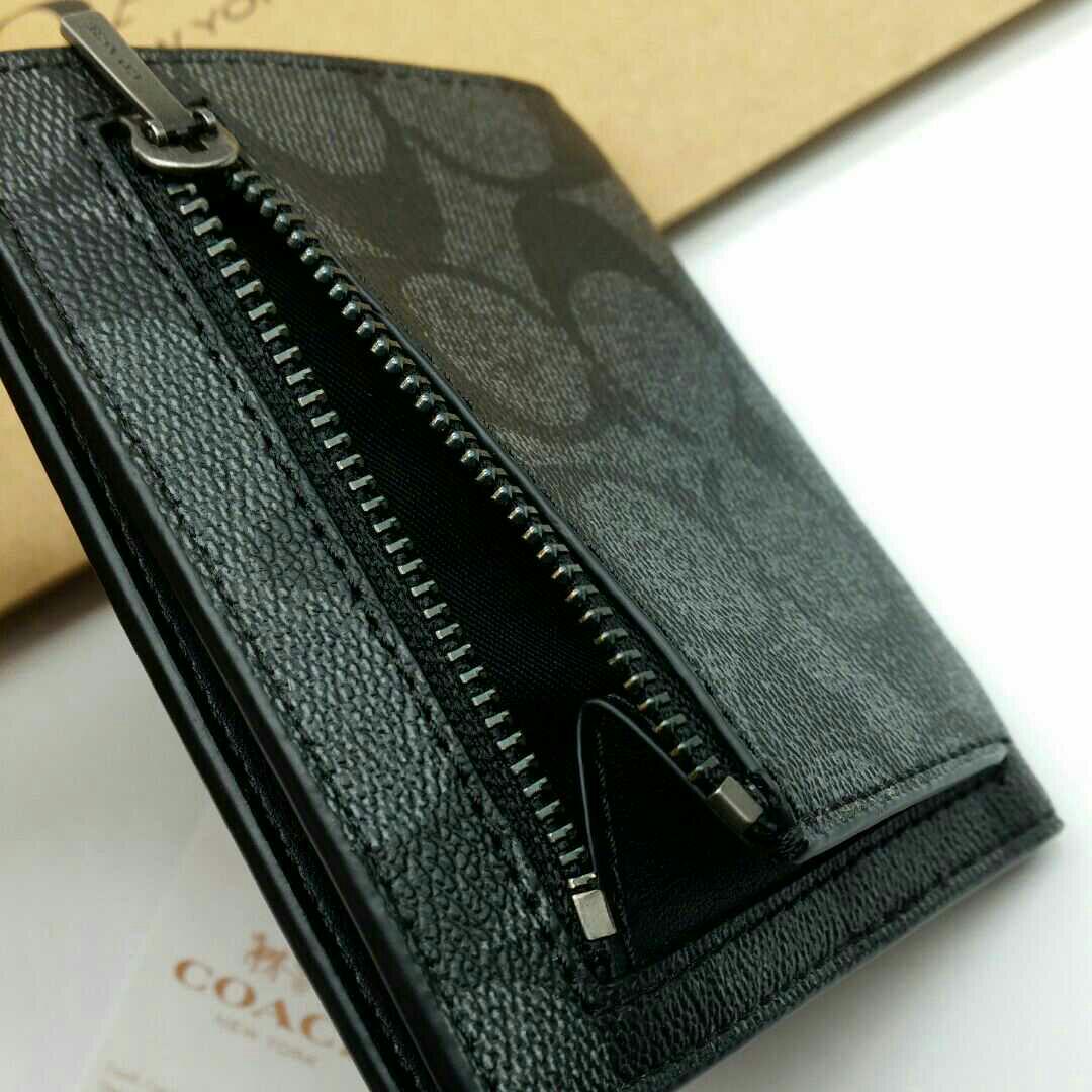 超最新作 COACH 財布 スナップ カード チャコール×ブラック メンズ