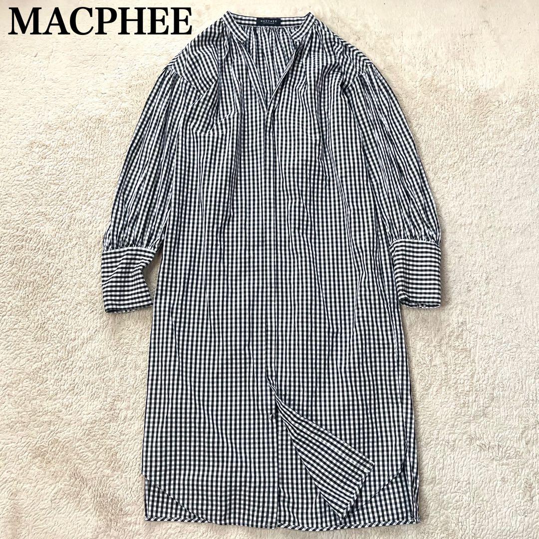 新品✨️マカフィー ボリュームスリーブワンピース ギンガムチェック 36 Ｓ