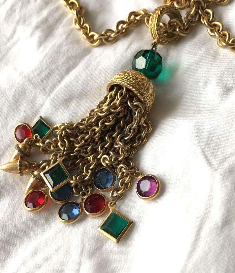 ビンテージ　SWAROVSKI　マルチカラー　ゴールド　チェーンネックレス