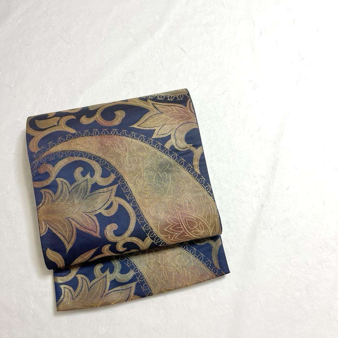 袋帯 ペイズリー柄 唐草模様 金糸 青藤色 PO-3249