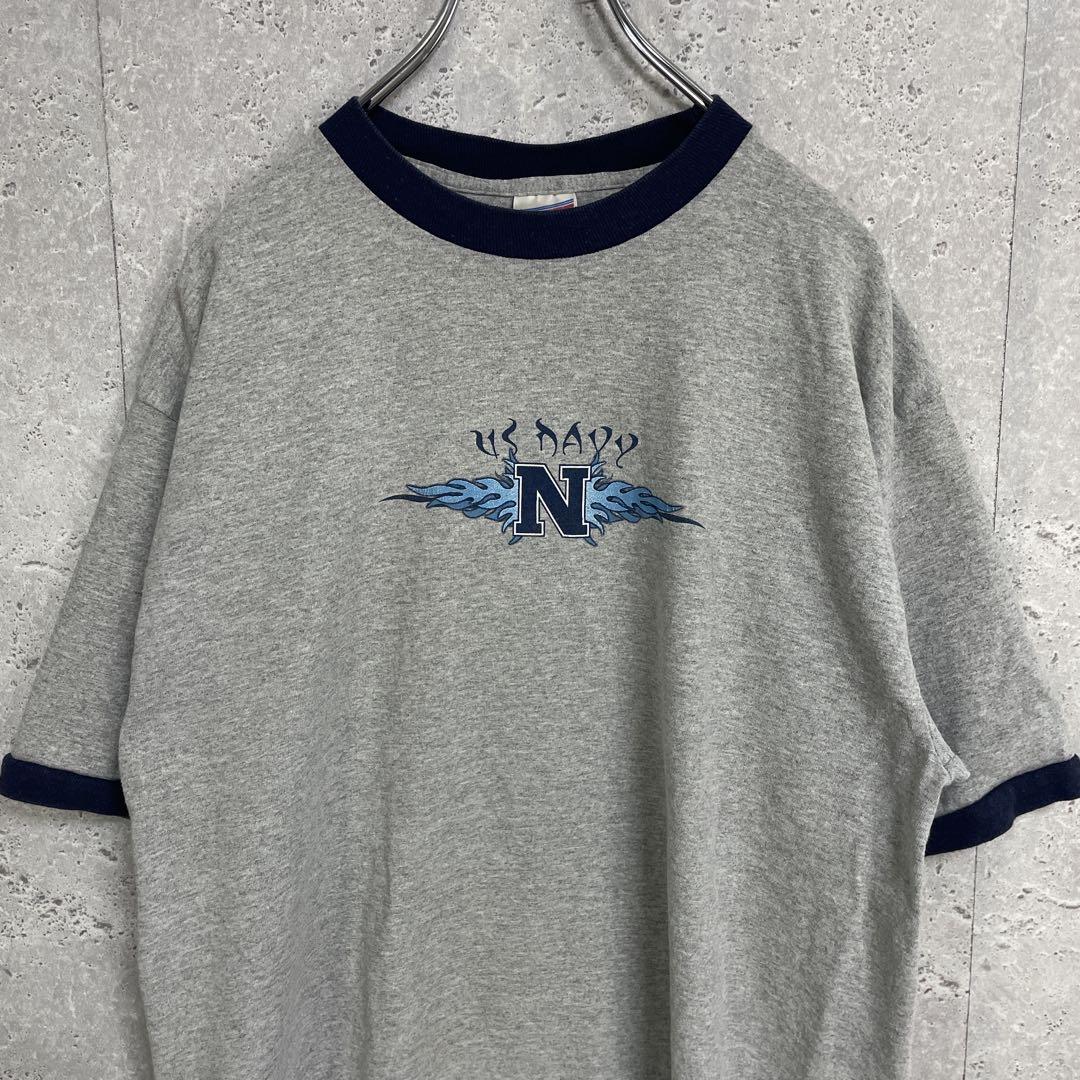 SOFFE US NAVY USネイビーファイヤーパターンリンガーTシャツL