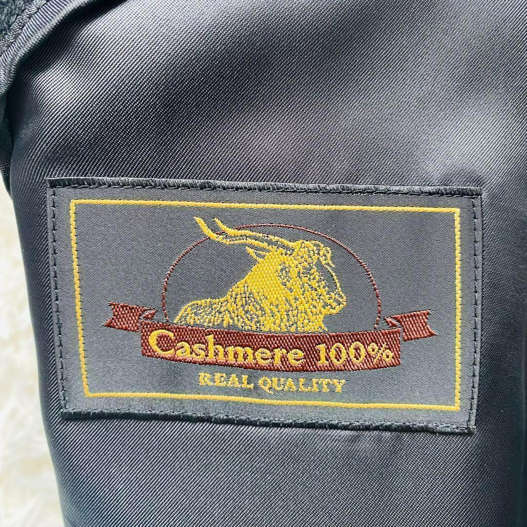 極美品 着丈107cm カシミヤ100％ ロング ステンカラーコート メンズ 黒