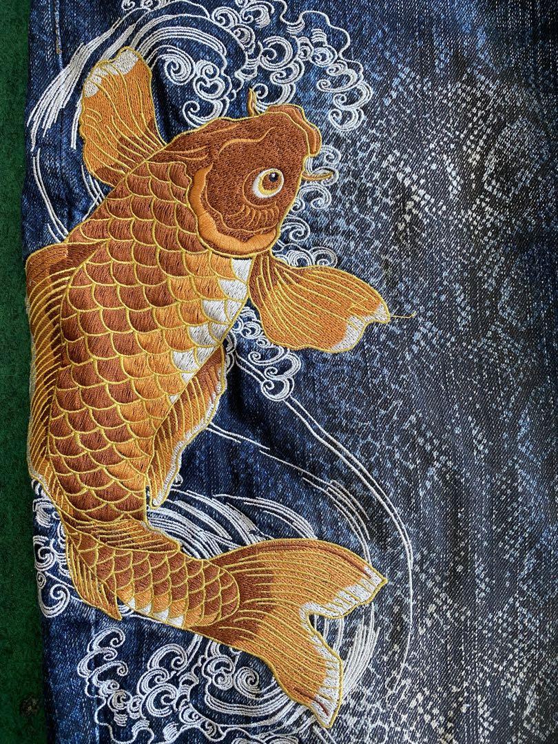 絡繰魂 昇鯉刺繍 希少 ハーフジーンズ サイズ40(ウエスト約102