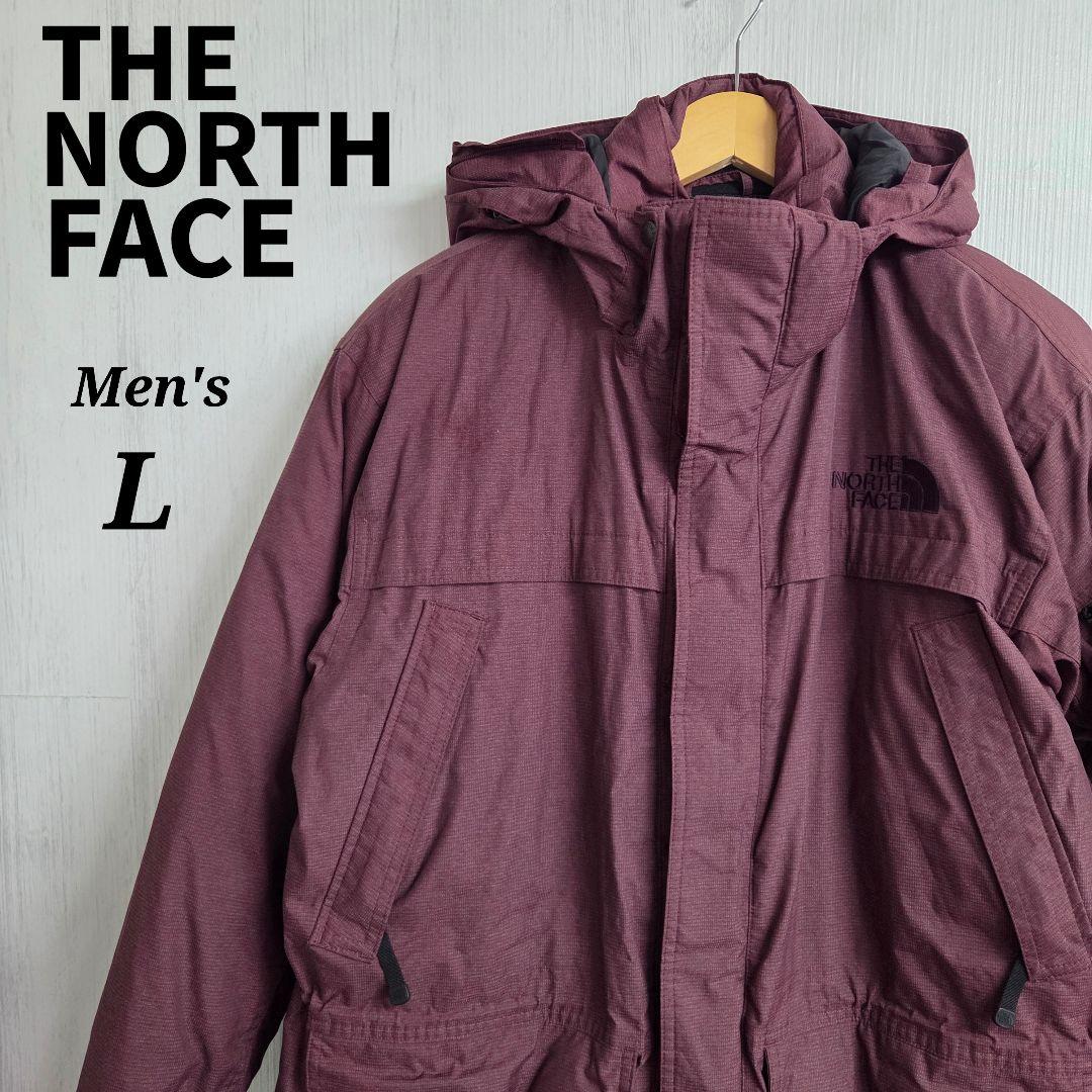 人気 ノースフェイス ダウンジャケット L ワイン ハイベント 刺繍ロゴ 古着 ザノースフェイス　ダウンジャケット　L　ワインレッド　ハイベント　刺繍
