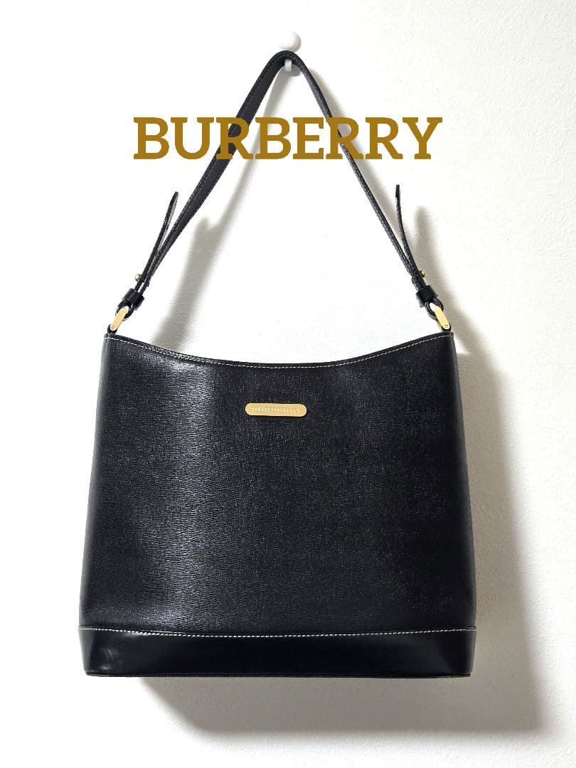 BURBERRYブラックレザーショルダーバッグ バーバリーバッグ ワンショルダー