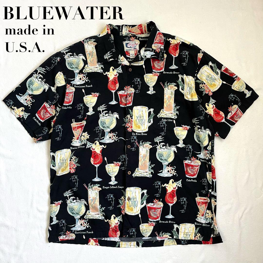 90s USA製 オープンカラーシャツ レーヨン 総柄 カクテル柄 アロハシャツ