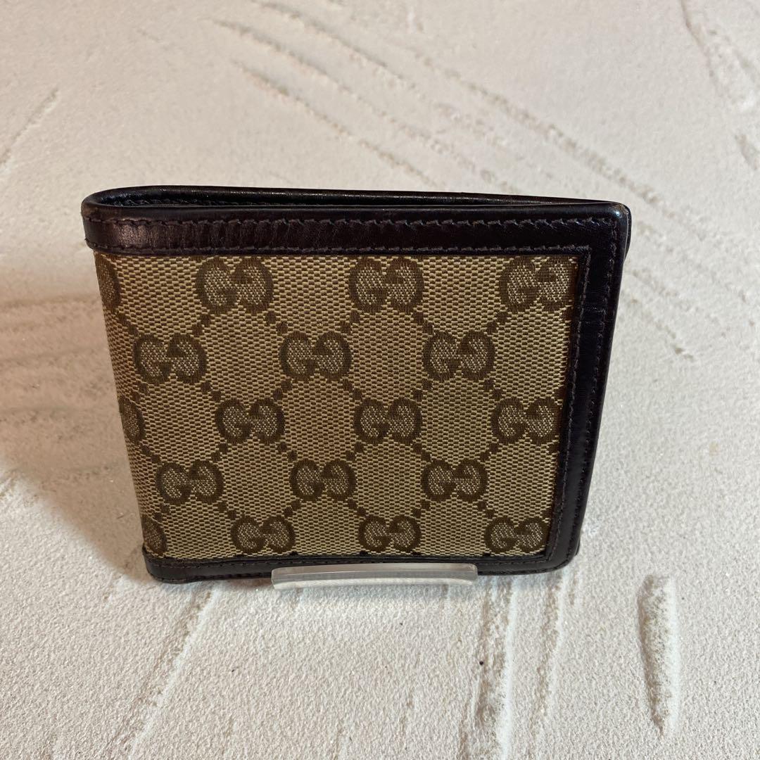 グッチ GUCCI 財布 二つ折り メンズ GGキャンバス レザーブラウン