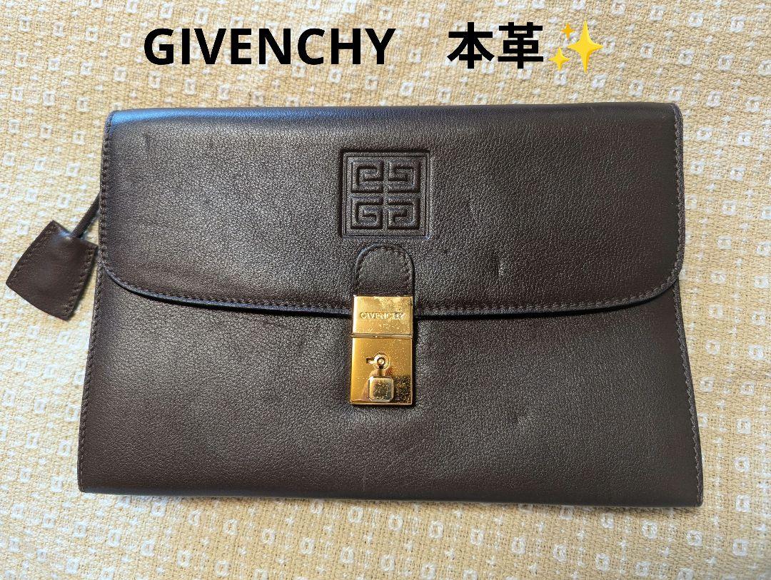 GIVENCHY ジバンシィ ロゴ 本革 クラッチバッグ セカンドバッグ こげ茶