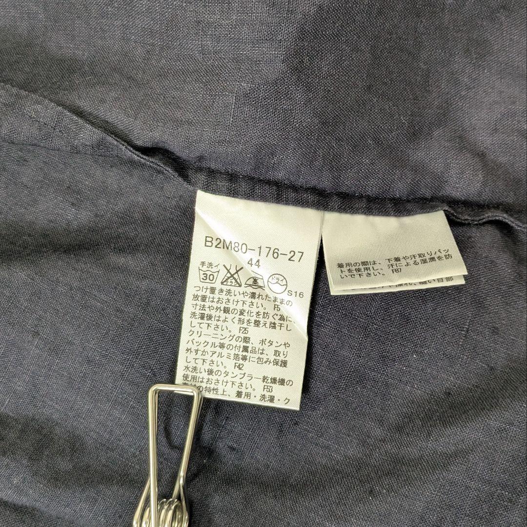 【美品 44】バーバリーロンドン 長袖シャツノバチェック リネン100％ 紺
